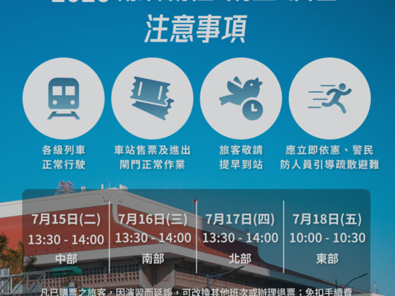 臺鐵配合「城鎮韌性防演習」列車仍維持正常行駛